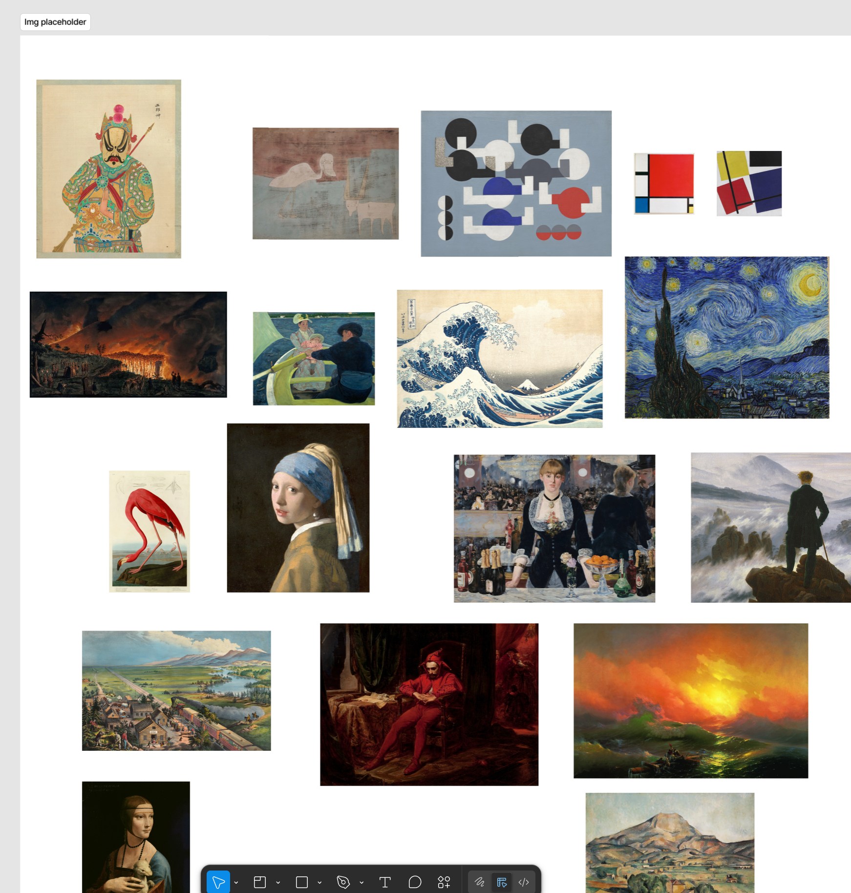 Selection board of public domain paintings used as visual inspiration to give the Maxxmod interface more personality and a less generic feel